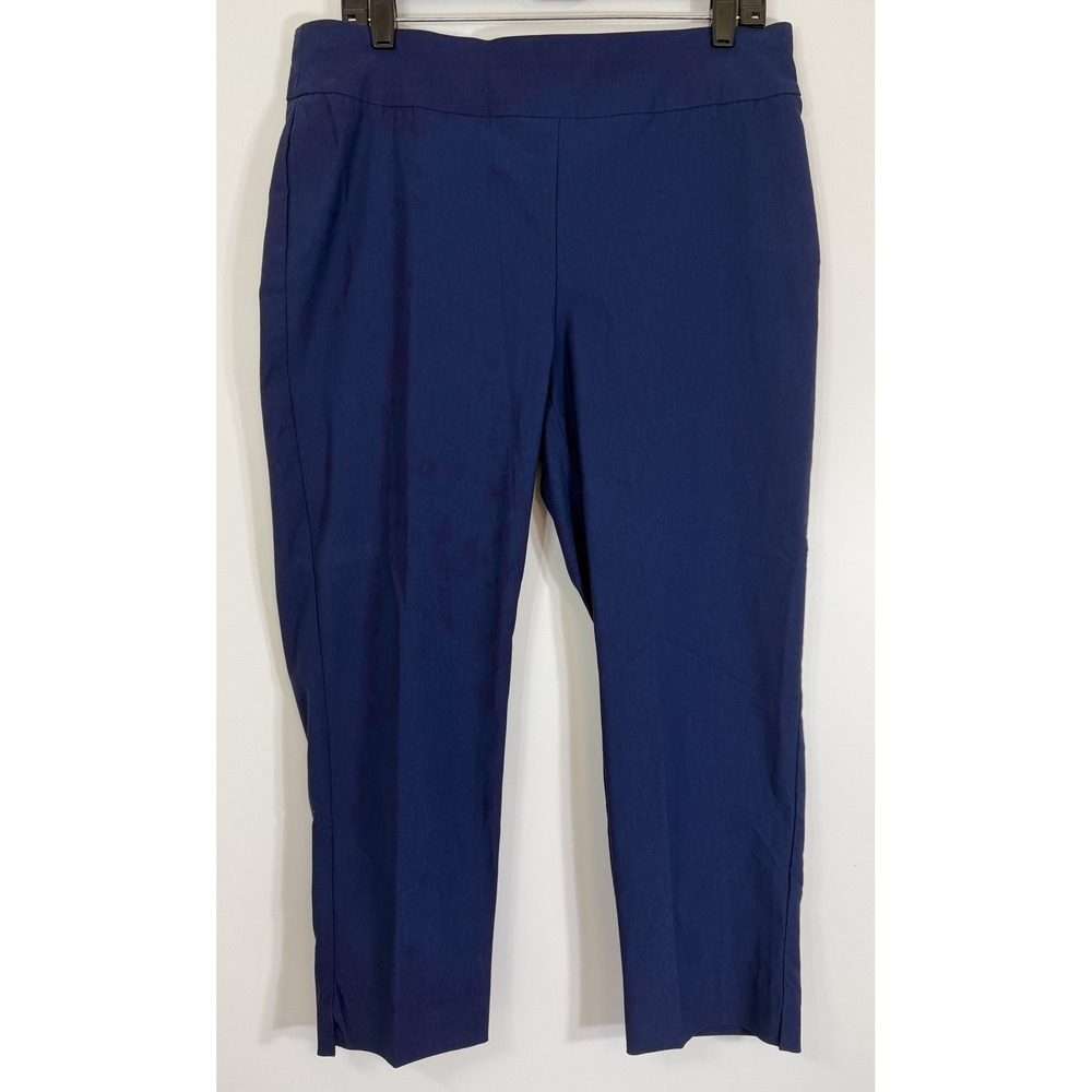 Chicos So Slimming Brigitte Crop Pant 2 L 12 Navy Blue Stretch Tummy Control New